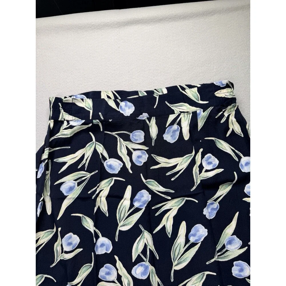 Hillard & Hanson Women’s 1X Blue Floral Rayon Maxi Skirt Made in USA Plus